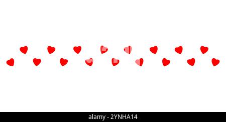 Cuori rossi sparsi in uno schema lineare su sfondo bianco. Elemento di design minimalista per San Valentino o per temi romantici Illustrazione Vettoriale