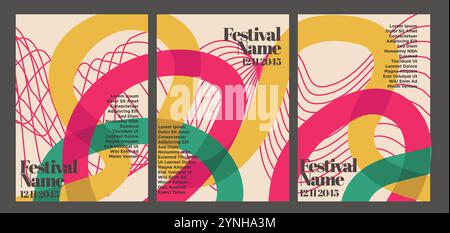 Pacchetto poster accento astratto retrospettivo. illustrazione vettoriale del set di poster astratti vintage Illustrazione Vettoriale