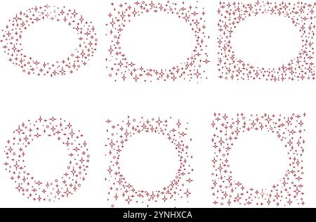 Moderne cornici ovali e circolari minimalistiche con set di stelle. Modelli grafici vettoriali forme geometriche lineari alla moda per la progettazione Illustrazione Vettoriale