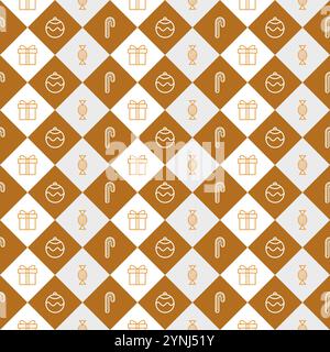 Motivo senza cuciture, allegro natale e felice anno nuovo, colore oro Illustrazione Vettoriale