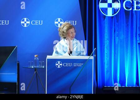 Madrid, Spagna. 26 novembre 2024. La regina Sofia di Grecia riceve Honoris causa dell'Università CEU San Pablo di Alcorcon, Madrid, martedì 26 novembre 2024. Crediti: CORDON PRESS/Alamy Live News Foto Stock