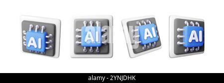 Set 3d di chip ai. Chipset di intelligenza artificiale Illustrazione Vettoriale