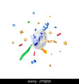 Coriandoli a colori 3D con segno di spunta approvato Illustrazione Vettoriale