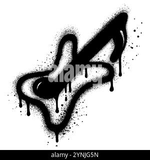 Chitarra in stile urban graffiti con vernice spray nera. illustrazione vettoriale. Illustrazione Vettoriale