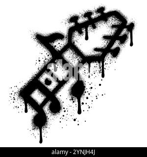 Chitarra in stile urban graffiti con vernice spray nera. illustrazione vettoriale. Illustrazione Vettoriale