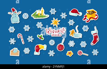 Natale, Capodanno, Boxing Day adesivi, spille o magneti Illustrazione Vettoriale