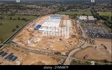 Vista aerea panoramica del nuovo data center Google in costruzione (24 agosto), Waltham Cross, Regno Unito Foto Stock