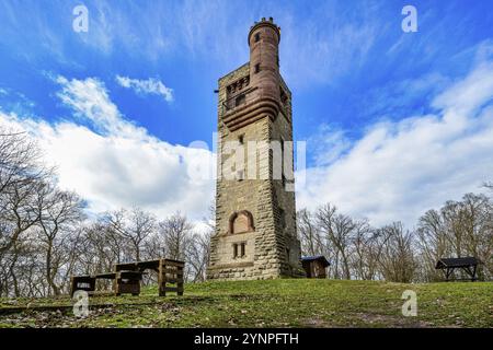 Una vista del Moltkewarte im Harz, una torre di osservazione vicino a Lengefeld nel quartiere Mansfeld-Suedharz in Sassonia-Anhalt Foto Stock
