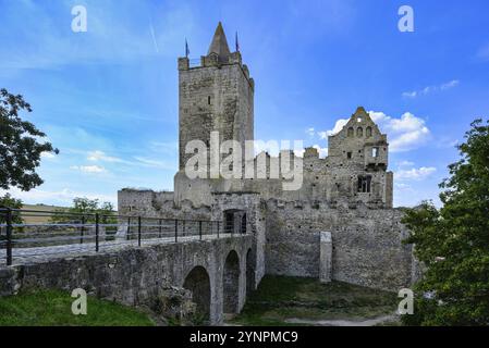 Una vista del Rudelsburg sulla Saale in Turingia Germania Foto Stock