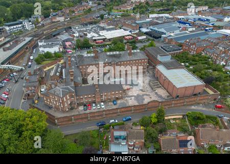 Vista aerea della prigione di Shrewsbury, Shrewsbury (SY1), Shropshire, Regno Unito. Foto Stock