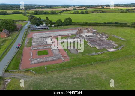 Veduta aerea di Wroxeter Roman City (SY5), Wroxeter, Shropshire, Regno Unito. Foto Stock