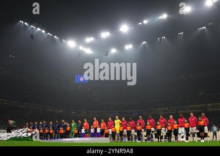 Milano, Italia. 26 novembre 2024. Schierarsi durante la partita di calcio della UEFA Champions League tra Inter e Lipsia allo stadio San Siro di Milano, Italia settentrionale - martedì 26 novembre 2024. Sport - calcio . (Foto di Spada/LaPresse) credito: LaPresse/Alamy Live News Foto Stock