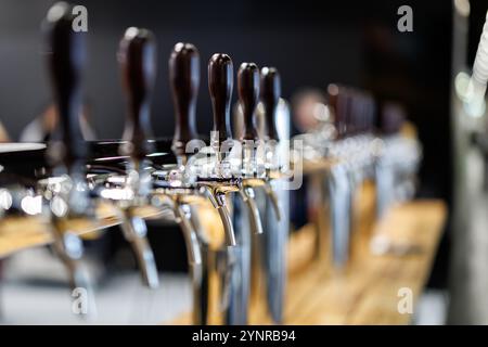 Norimberga, Germania. 26 novembre 2024. I rubinetti sono esposti presso lo stand del produttore ceco Lindr durante la fiera BrauBeviale delle bevande. Crediti: Daniel Karmann/dpa/Alamy Live News Foto Stock