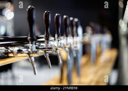 Norimberga, Germania. 26 novembre 2024. I rubinetti sono esposti presso lo stand del produttore ceco Lindr durante la fiera BrauBeviale delle bevande. Crediti: Daniel Karmann/dpa/Alamy Live News Foto Stock