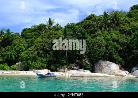 Isole Indonesia Anambas - Isola Dinkor con barca da pesca Foto Stock