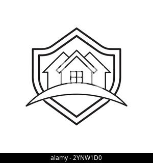 Illustrazione dell'icona del vettore di sicurezza della casa, logo immobiliare, vettore del simbolo dell'icona della casa. Illustrazione Vettoriale