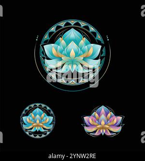 logotipo loto di lusso, fiori, petali Illustrazione Vettoriale