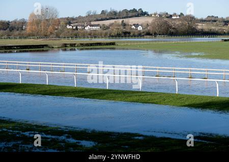 Ippodromo di Stratford durante le inondazioni invernali, Warwickshire, Inghilterra, Regno Unito Foto Stock