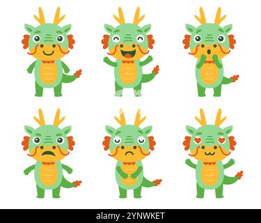 Graziosa collezione di caratteri vettoriali del drago cinese. Illustrazione Vettoriale