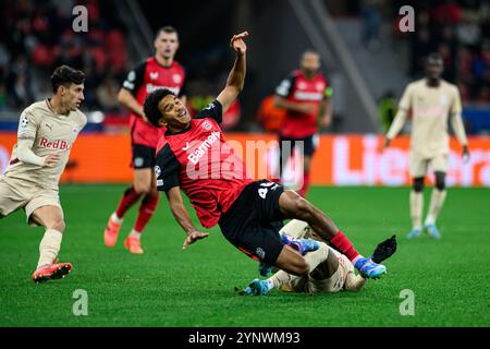 LEVERKUSEN, GERMANIA - 26 NOVEMBRE 2024: Partita di UEFA Championes League FC Bayer 04 Leverkusen vs Red Bull Salzburg alla BayArena Foto Stock