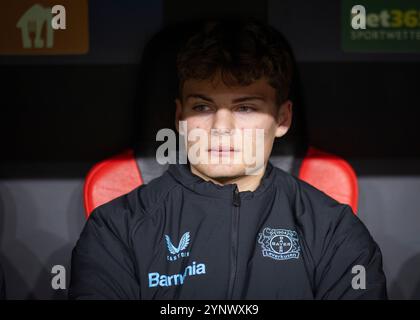 Leverkusen, Germania. 26 novembre 2024. . Ben Hawighorst (LEV) Bayer Leverkusen - FC Salzburg 26.11.2024 Copyright (nur für journalistische Zwecke) by Foto Stock