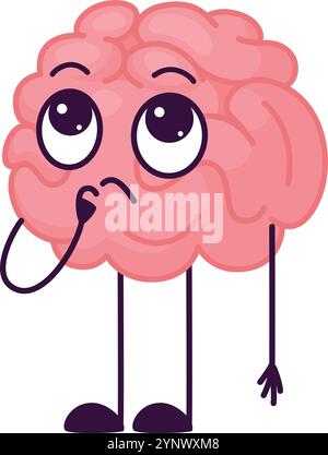 Il cervello di un cartone animato guarda in basso e sembra pensare Illustrazione Vettoriale