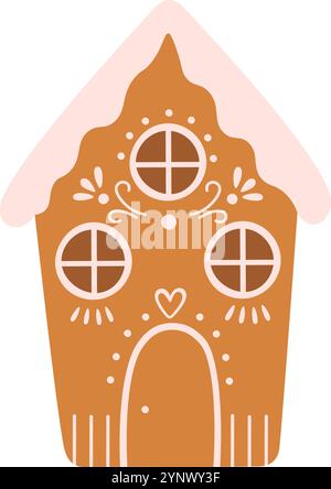 Una casa di pan di zenzero con un cuore sulla porta d'ingresso Illustrazione Vettoriale