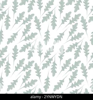 Arugula disegnata a mano lascia un motivo senza cuciture ad acquerello in modo sano concetto di fondo alimentare. Wrapping di illustrazioni vettoriali isolate, sfondi o promozioni Web, pubblicazione tematica, blog, schede, etichette Illustrazione Vettoriale
