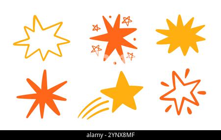 Set di forme per scarabocchi disegnate a mano da Stars Illustrazione Vettoriale