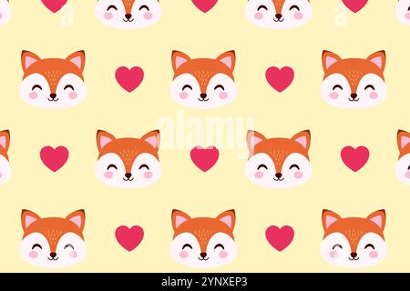 Carino motivo con volpi e cuori. Illustrazione vettoriale. Illustrazione Vettoriale