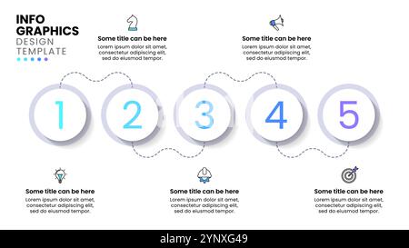 Modello infografico con icone e 5 opzioni o passaggi. Può essere utilizzato per il layout del flusso di lavoro, il diagramma, il banner, il webdesign. Illustrazione vettoriale Illustrazione Vettoriale