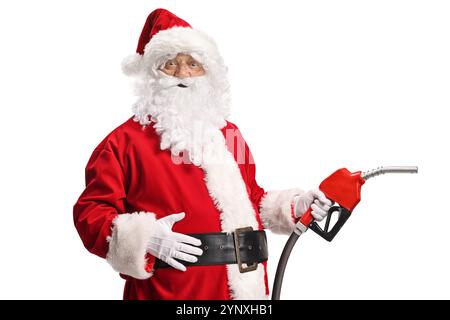 Babbo Natale con un ugello di iniezione del carburante isolato su sfondo bianco Foto Stock
