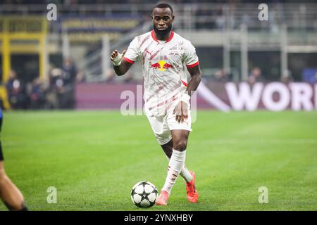 Milano, Italie. 26 novembre 2024. Lutsharel GEERTRUIDA dell'RB Leipzig durante la partita di calcio UEFA Champions League, fase MD5 tra FC Internazionale e RB Leipzig il 26 novembre 2024 allo stadio Giuseppe-Meazza di Milano, Italia - foto Matthieu Mirville (F Bertani)/DPPI Credit: DPPI Media/Alamy Live News Foto Stock