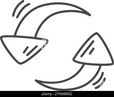 Un disegno in bianco e nero di due frecce che puntano in direzioni opposte Illustrazione Vettoriale