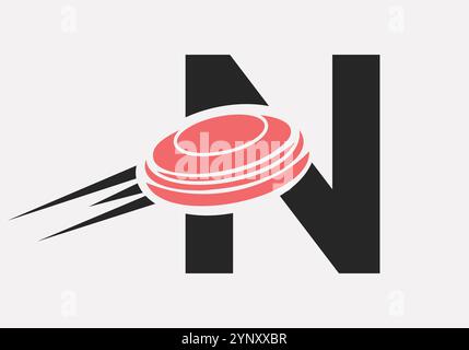 Lettera iniziale N modello vettoriale logo Hockey Puck Illustrazione Vettoriale