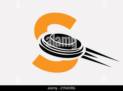 Lettera iniziale S Hockey Puck Logo modello vettoriale Illustrazione Vettoriale