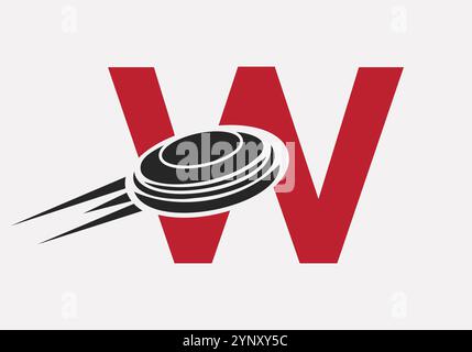 Lettera iniziale W Hockey Puck Logo modello vettoriale Illustrazione Vettoriale