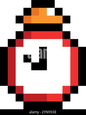 Un orologio rosso e bianco con una faccia gialla. L'orologio è in stile pixelato Illustrazione Vettoriale