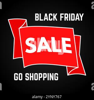 Promozione Black Friday. Nastro rosso su sfondo nero. Illustrazione vettoriale Illustrazione Vettoriale