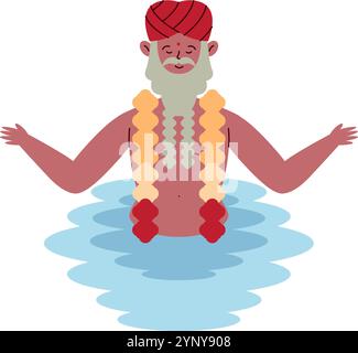 vecchio nel fiume per il festival kumbh mela Illustrazione Vettoriale