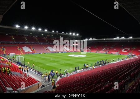 Liverpool, Regno Unito. 27 novembre 2024. Ground View all'interno dello stadio davanti al Liverpool FC vs Real Madrid CF UEFA Champions League Round 1 fase di campionato Matchday 5 ad Anfield, Liverpool, Inghilterra, Regno Unito il 27 novembre 2024 Credit: Every Second Media/Alamy Live News Foto Stock