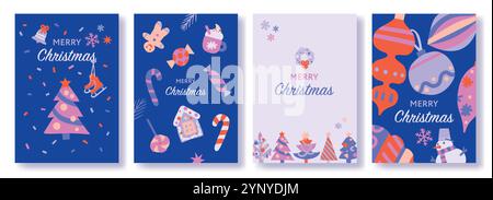 Design natalizio con tessera natalizia, volantino di Capodanno con elementi decorativi Illustrazione Vettoriale