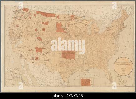 Mappa che mostra la posizione delle riserve indiane entro i limiti degli Stati Uniti e dei territori 1884 Foto Stock