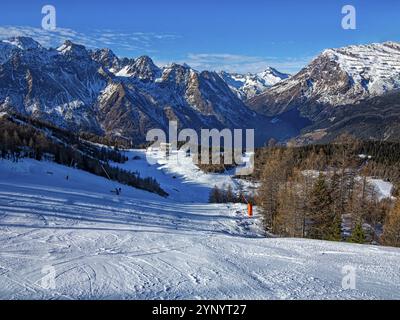 Pista da sci a Chiesa in Valmalenco Foto Stock