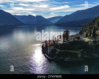 Veduta aerea della penisola di Villa Balbianello sul Lago di Como Foto Stock