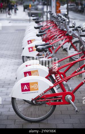 ANVERSA, BELGIO, 2 OTTOBRE 2016: Con 1000 biciclette e 80 stazioni, velo è tra i più grandi sistemi di bike sharing al mondo Foto Stock