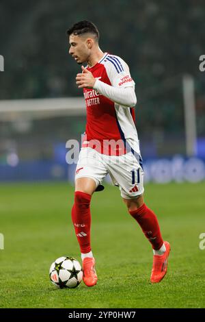 Gabriel Martinelli (Arsenal FC) visto in azione durante la partita di UEFA Champions League tra le squadre dello Sporting CP e dell'Arsenal FC allo stadio Jose Alvalade. Punteggio finale : Sporting CP 1: 5 Arsenal FC. Foto Stock