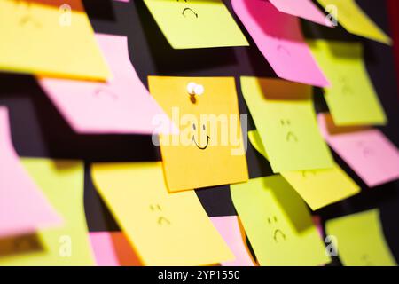 Una profonda attenzione alla felicità circondati da oscurità Foto Stock