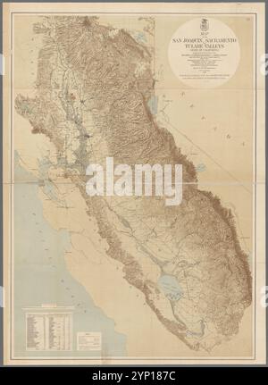 Cartina delle valli di San Joaquin, Sacramento e Tulare, stato della California : mostra il paese che può essere irrigato e un sistema provvisorio di irrigazione 1873 da parte degli Stati Uniti. Consiglio dei commissari sull'irrigazione delle valli di San Joaquin, Tulare e Sacramento dello Stato della California Foto Stock