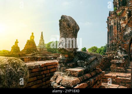 Statua del buddha rotto nel parco storico di Ayutthaya. Siti storici della Thailandia. Ayutthaya è l'antica capitale in rovina del Siam. Foto Stock